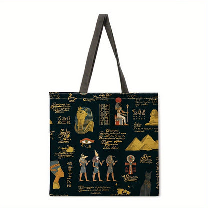 Egyptian Art Print Linen Tote Bag  Foldable Shoulder Handbag for Beac Casual Shopping Bag Daily Handbag Multi-functional