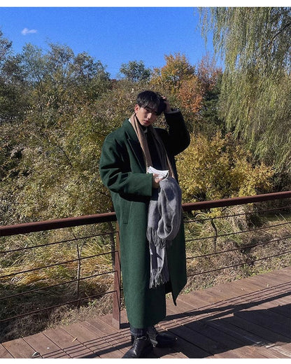 Mauroicardi Autumn Winter Long Warm Oversized Soft Dark Green Black Woolen Coat Men Loose Casual Korean Wool Blends Overcoat