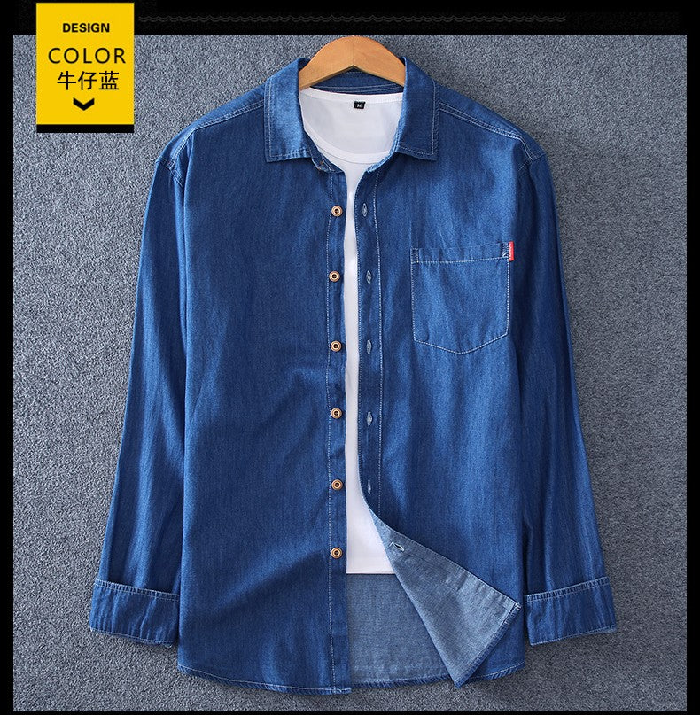 Men's Blue Denim Shirts Long Sleeve Jean Shirts New Summer High Quality Men Cotton Light Blue Denim Shirts Plus size L-8XL