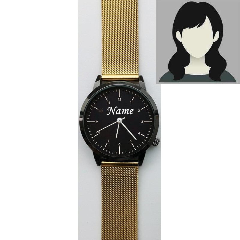 Free Personalized Engrave with Your Name Logo Text Men's Women's Mesh 3 ATM Water Resistant Wristwatch Customized Wrist Watch