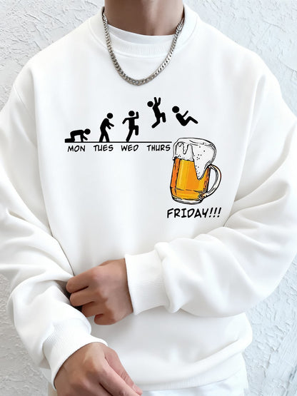 Friday Beer Lover Funny Printed Men Sweatshirt Winter Fleece Warm Hoodies Korean Loose Crewneck Pullovers Hip Hop Male Clothes