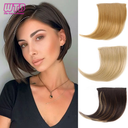 Almofadas de cabelo sintéticas invisíveis sem costura, clipe de uma peça com 2 clipes, aumentam o volume do cabelo, extensões de cabelo, aplique de cobertura superior lateral