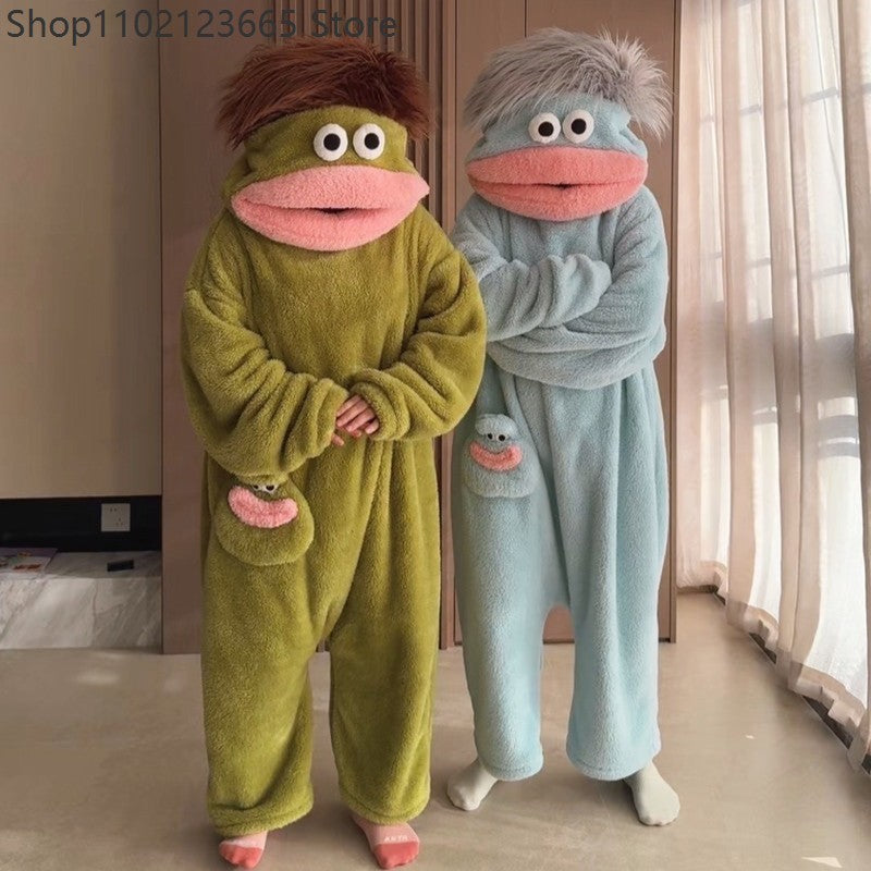 Generic Big Mouth Monster Onesie Pajamas Winter Thick Coral Fleece Ugly Cute Funny Warm Loungewear For Adults Cosplay Jumpsuit