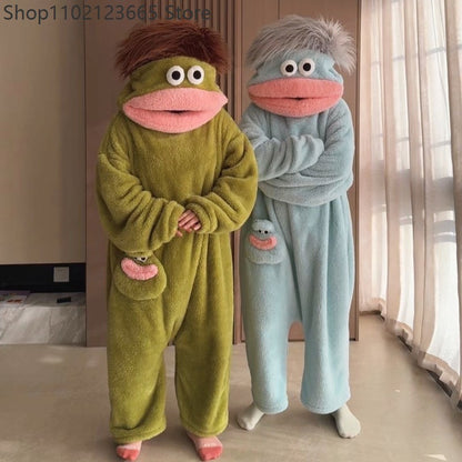 Generic Big Mouth Monster Onesie Pajamas Winter Thick Coral Fleece Ugly Cute Funny Warm Loungewear For Adults Cosplay Jumpsuit