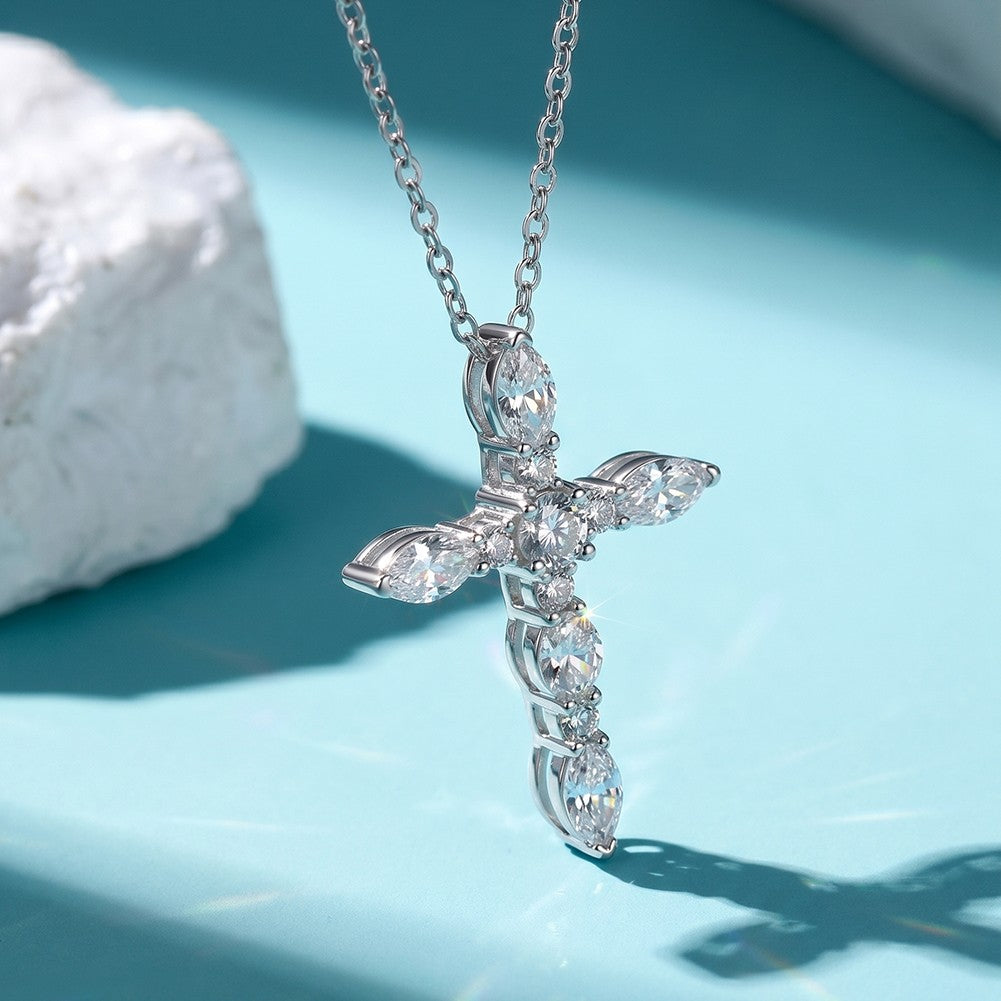 EFFIE QUEEN S925 Sterling Silver Moissanite Cross Necklace GRA Certificate D VVS1 Diamond Cross Pendant Neck Chain Women SMON15