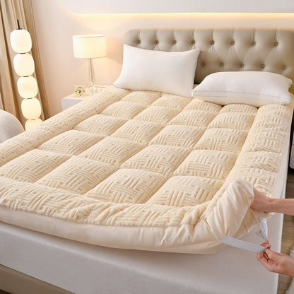 Colchão de Lã Super Macio e Fofo Acolchoado Extra Grosso e Quente para Inverno Queen Size Dobrável para Chão de Camping