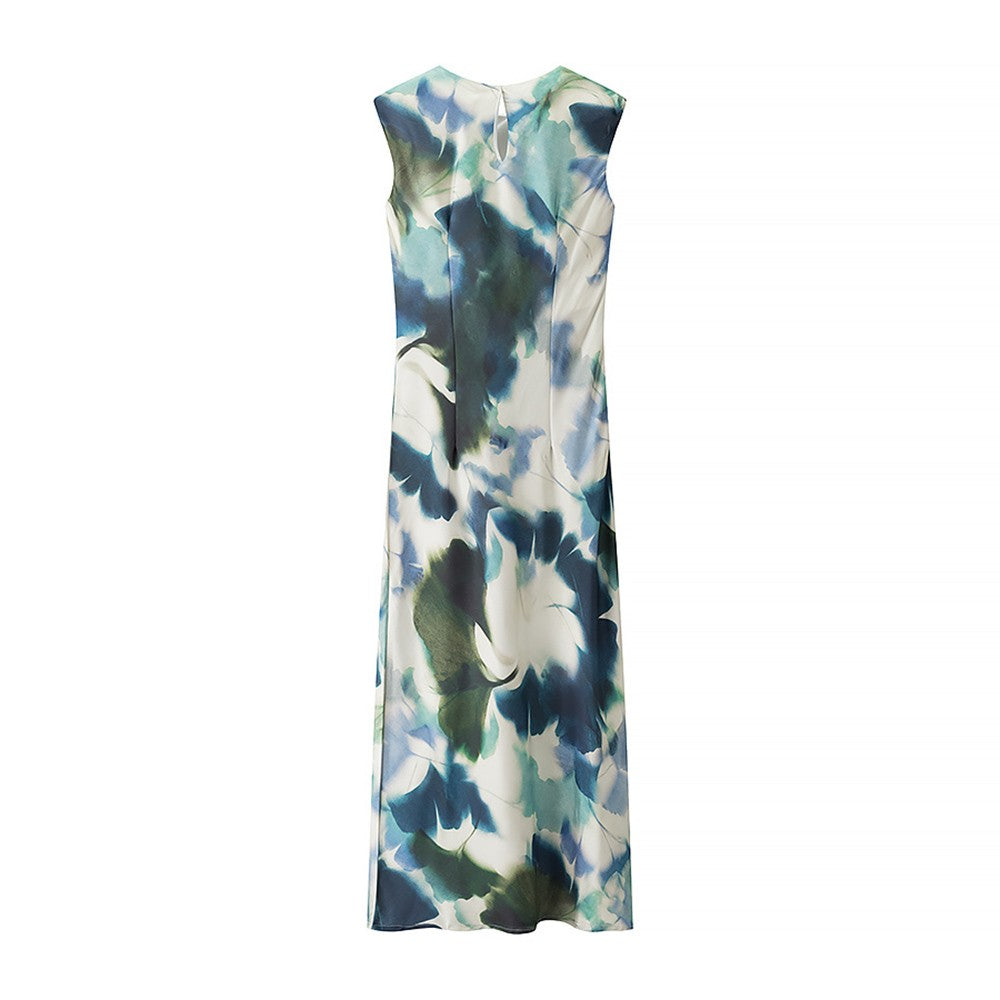 2025 Spring/Summer New Women's Fashion Style Retro Silk Texture Printed Slim Fit