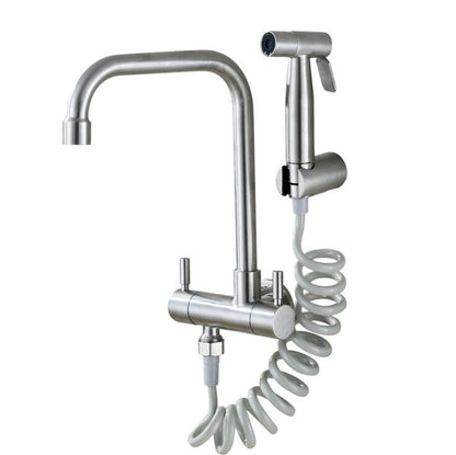 Kitchen Faucet 304 stainless steel into the wall horizontal cold faucet spray set bidet nozzle double control faucet  XT-180