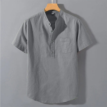 Men's Summer Short Sleeve Solid Color T-shirt Pocket Design Button Shirts Daily High Street Wear Simple Comfortable Style