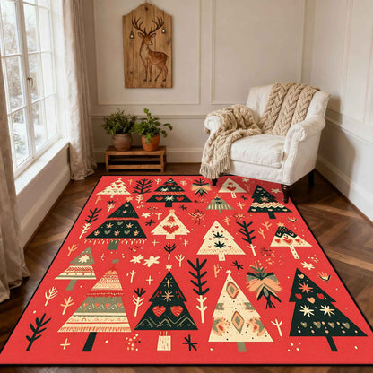 Christmas Style Red Living Room Carpet Christma Tree Decoration Bedroom Fluffy Thickened Rug Indoor Cloakroom Floor Mat Bedroom