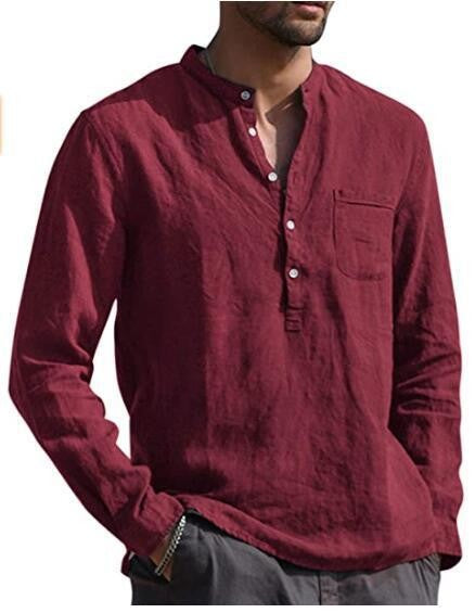 2025 Summer Hot Selling Men's Linen V-neck Long Sleeved Shirt Breathable Casual Beachwear, Business Casual Men's Clothing