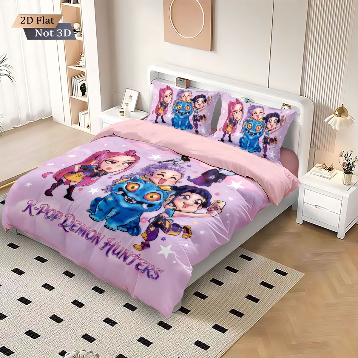 3 Peças Caça-Demônios K-Pop Impresso Conjunto de Cama Sem Microplaqueta Macio e Confortável Dormitório Quarto Vários Tamanhos Lavável na Máquina