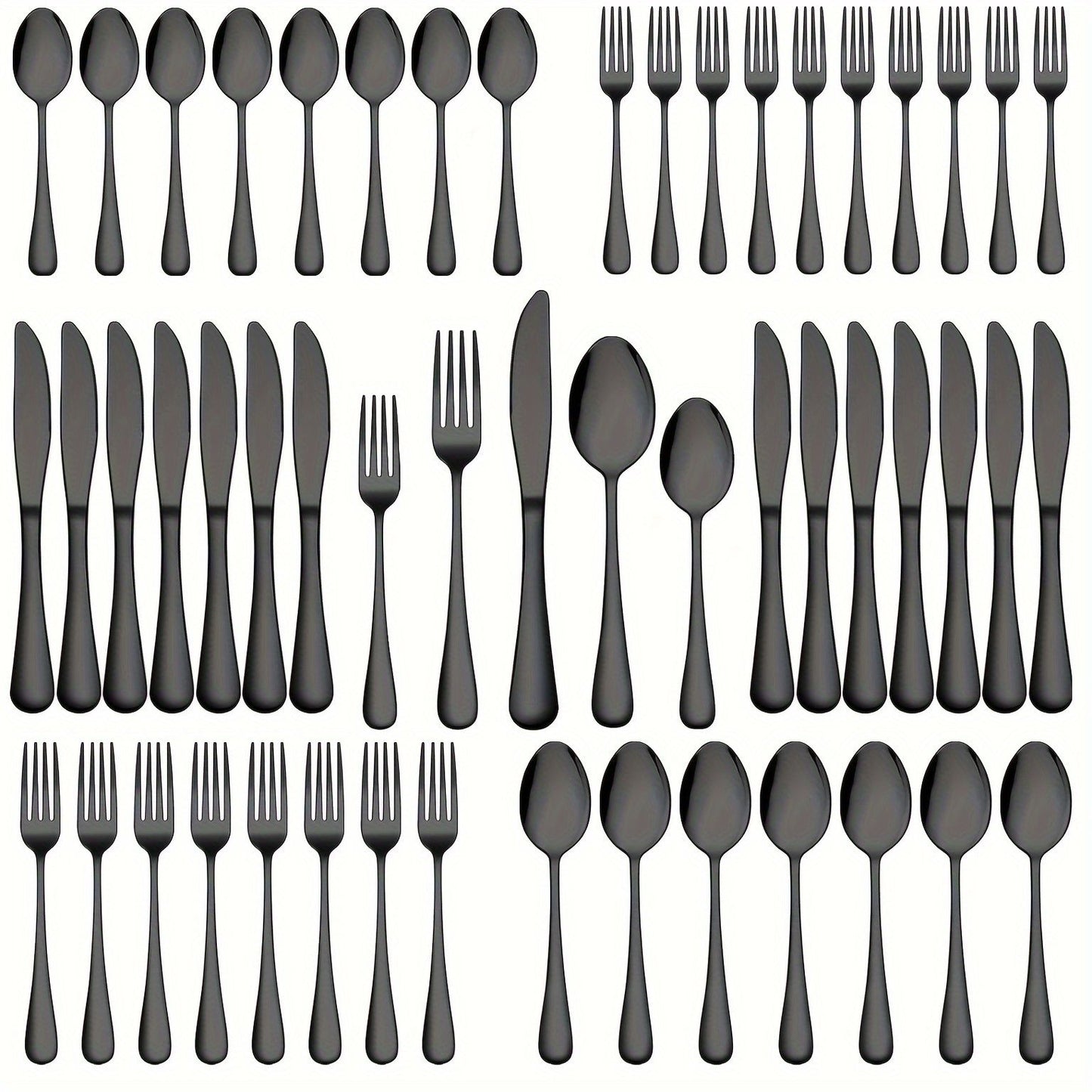 60 peças, conjunto de talheres de aço inoxidável preto, talheres espelhados polidos, conjunto de talheres para aniversários, Dia da Independência, laváveis na lava-louças