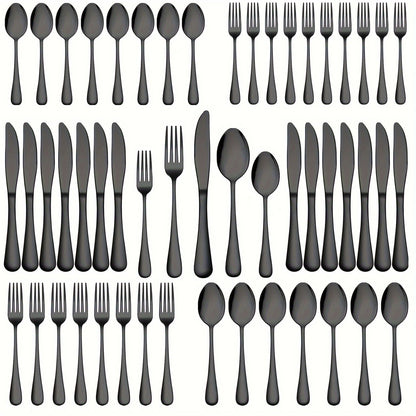 60 peças, conjunto de talheres de aço inoxidável preto, talheres espelhados polidos, conjunto de talheres para aniversários, Dia da Independência, laváveis na lava-louças