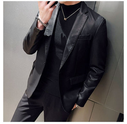 Fashion Men's Casual Leather Dress Suit Coat Male Fashion Business Casual Pu Blazers Jacket Casual Blazer Jackets Man Outerwear