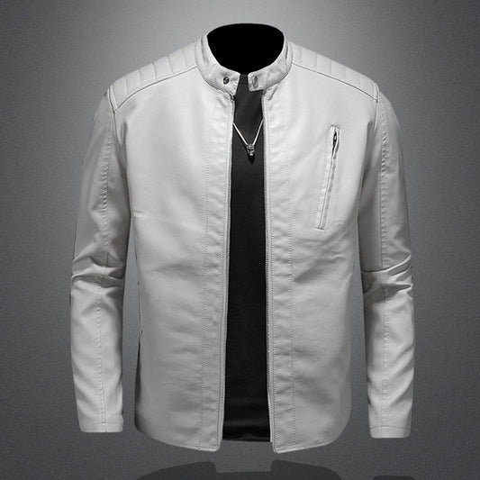 Men White Locomotive Leather Jackets Moto Biker Pu Leather Coats High Quality Male Spring Autumn Slim Leather Jackets Size 5XL