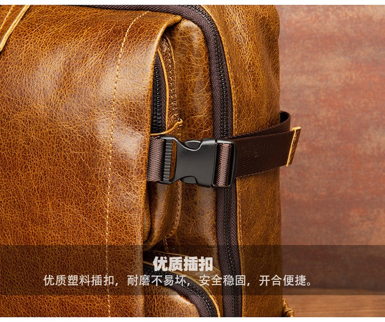 Retro cowhide backpack men and women trend outdoor travel bag leather business computer backpack large capacity