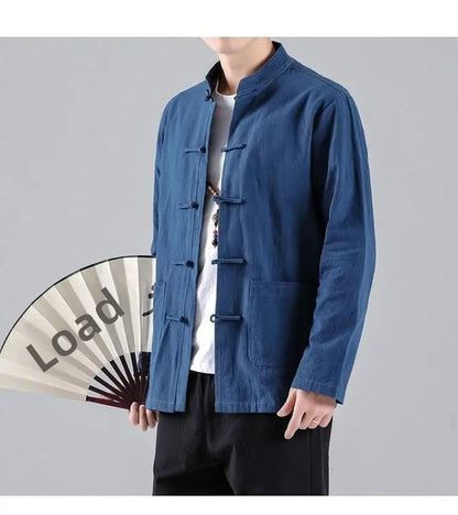 Chinese Style Linen Shirt with Button Design Cotton Linen Spring Autumn New Style Men's Retro Shirt Casual Summer Top