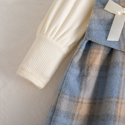 9 Months -3 Years Old Spring And Autumn New Plaid Baby Girl Dress, Sweet Bow Children'S Long Sleeved Clothes