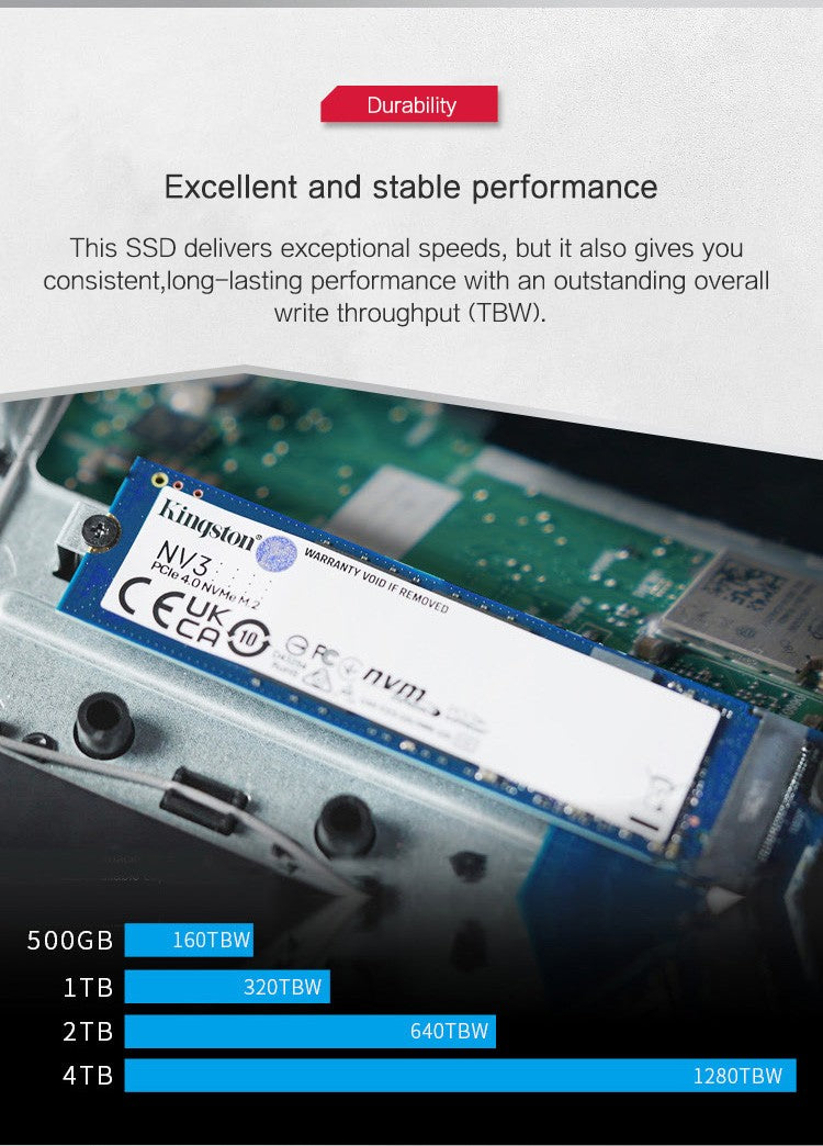 SSD Kingston NV3 500 GB 1 TB 2 TB NVMe PCIe Gen 4.0x4 Unidade de Estado Sólido M.2 2280 SSD Interno Para Desktop Notebook - Até 6000 MB/s