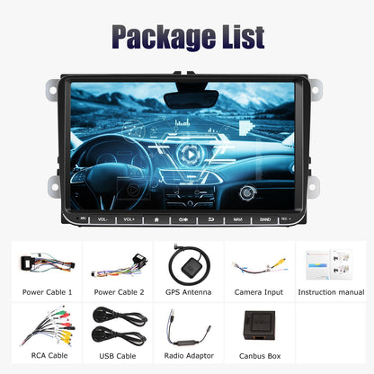Central Multimídia 9" Android 14 4G+64G Sem Fio Carplay GPS NAVI WIFI RDS FM BT EQ para VW Golf 5 6 Passat Polo Touran Tiguan Caddy EOS