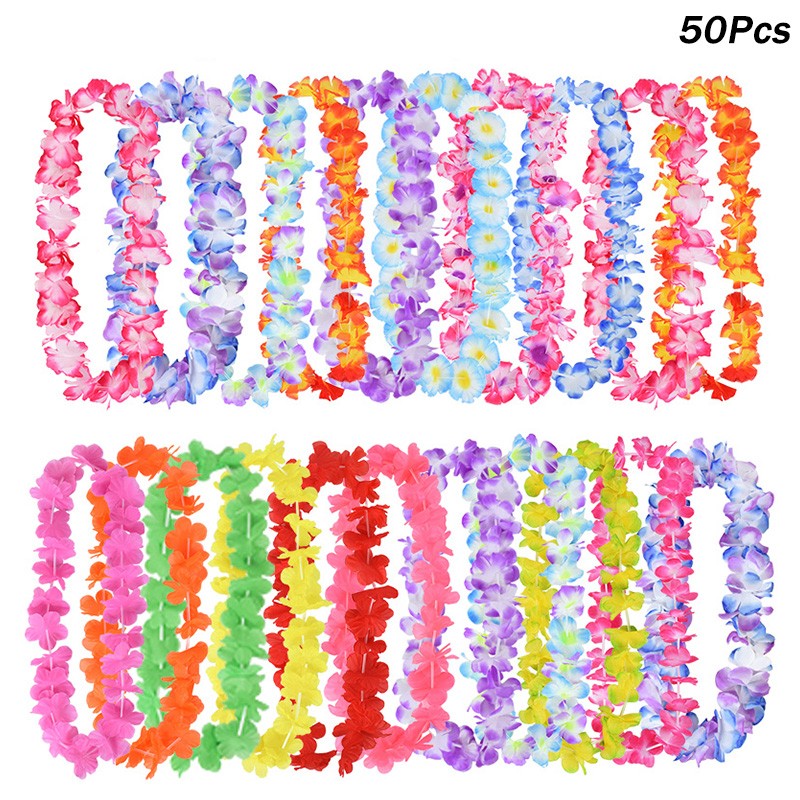 10/20/50pcs Hawaiian Flower Wreath Necklace Summer Tropical Birthday Party Decoration Luau Wedding Artificial Flower Garland Lei