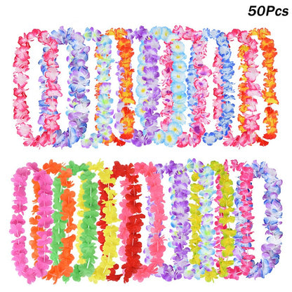 10/20/50pcs Hawaiian Flower Wreath Necklace Summer Tropical Birthday Party Decoration Luau Wedding Artificial Flower Garland Lei