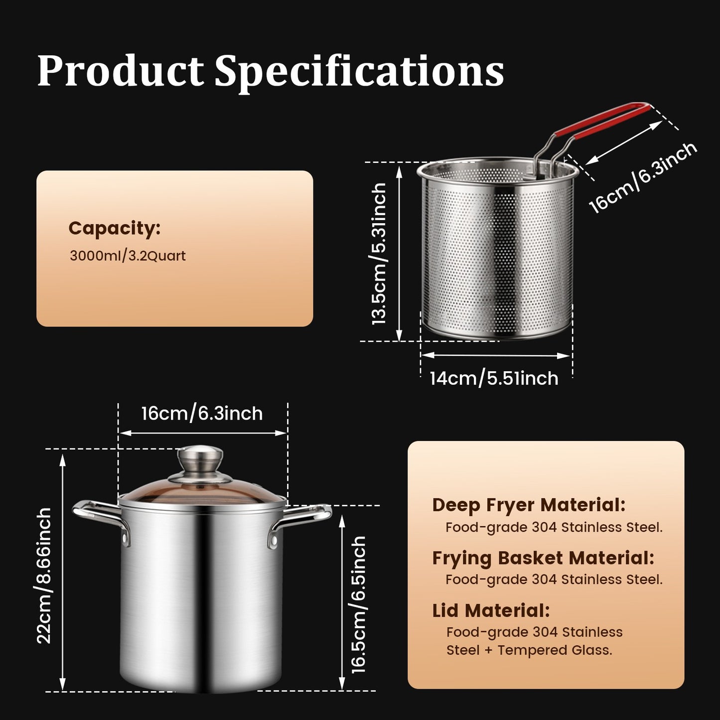 New Deep Frying Pot Kitchen Fryer With Strainer Stainless Steel Tempura Fryer Pan Fry Pot Chicken Fried Chicken Cooking Tools