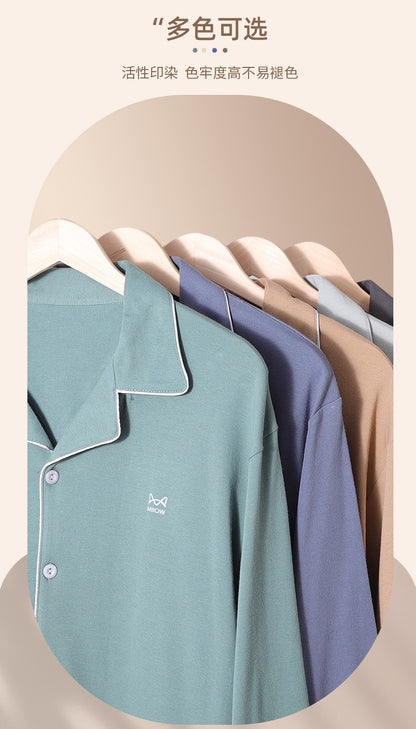 High Quality 100% Cotton Pajamas Suit Men Outside Classic Simple Male's Homewear Fashion Soft Breathable Sleepwear Business Gent