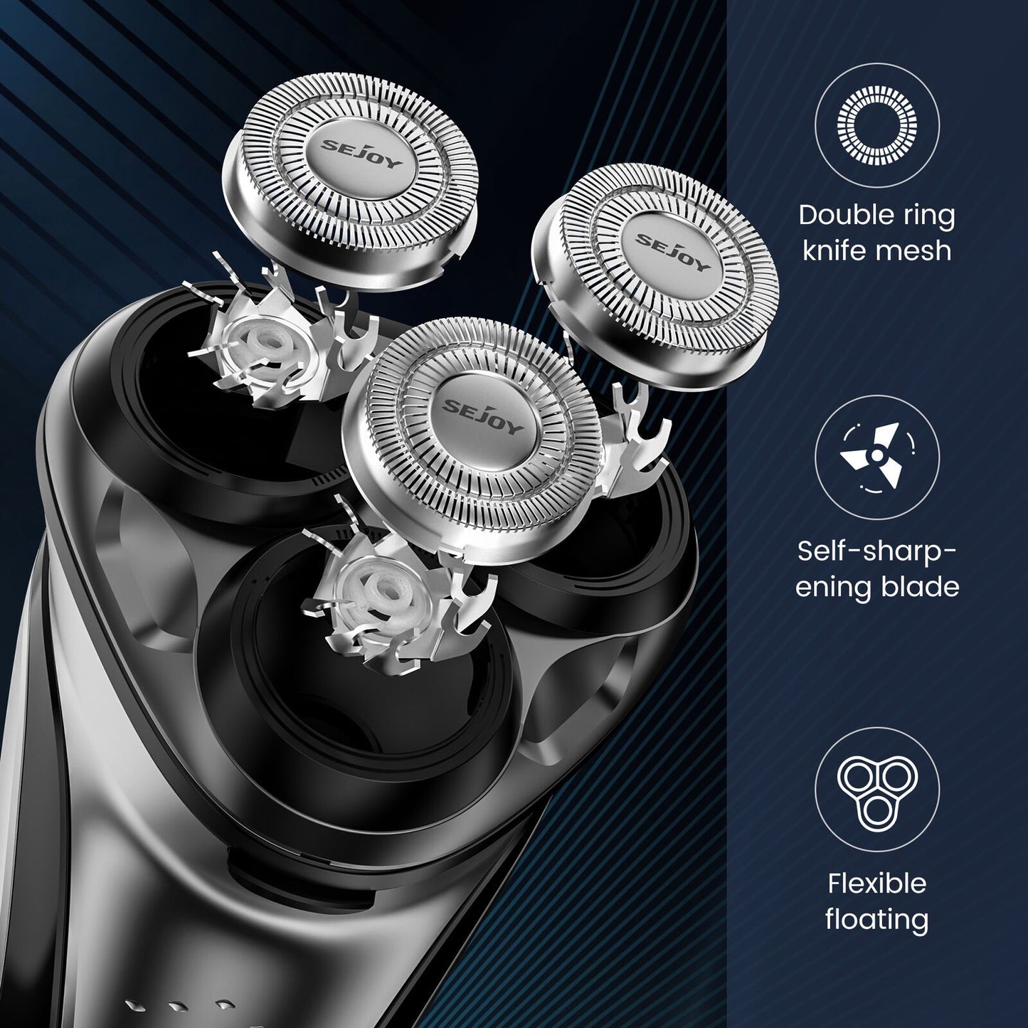 Sejoy Electric Shaver for Men 3D Floating Wet Dry Rotary Shaving Machine Rechargeable Hair Trimmer Waterproof Razor