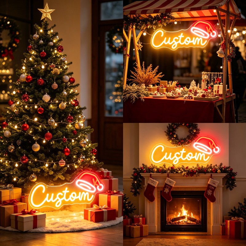Custom Text and Santa Hat Neon Sign Creative LED Christmas Light Wall Decor Unique Xmas Gift for Home Party Holiday Decoration