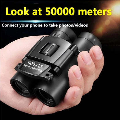 900x25 HD Zoom Binóculo Portátil Potente de Longo Alcance BAK4 Telescópio Binóculos Dobráveis para Baixa Luminosidade para Caça e Acampamento