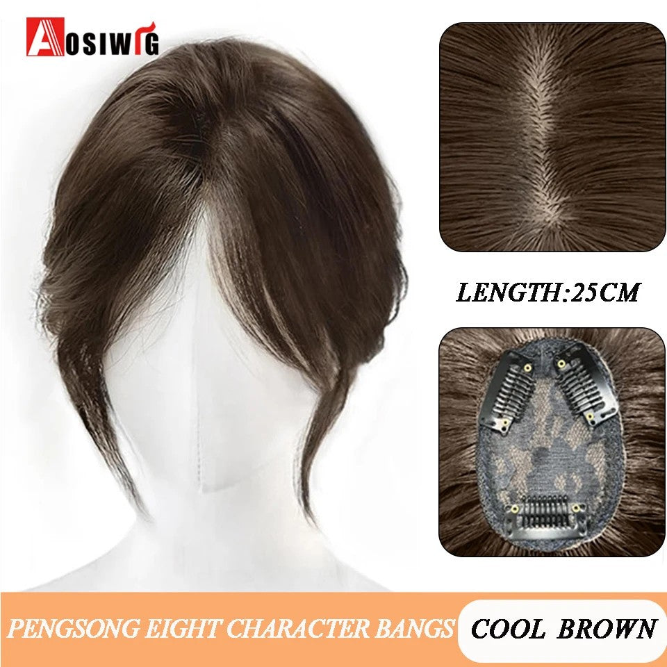 Perucas de cabelo encaracolado sintético AOSI castanho preto, substituição de extensões de cabelo tipo topete, apliques femininos com franja