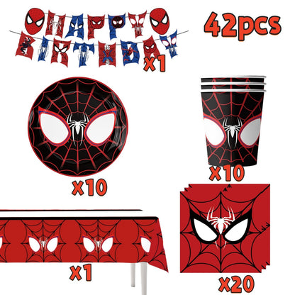 Mask Spider Hero Birthday Party Supplies Tableware Kit Plates Cups Tablecloth Backdrop Balloons Kids Party Decorations Favors