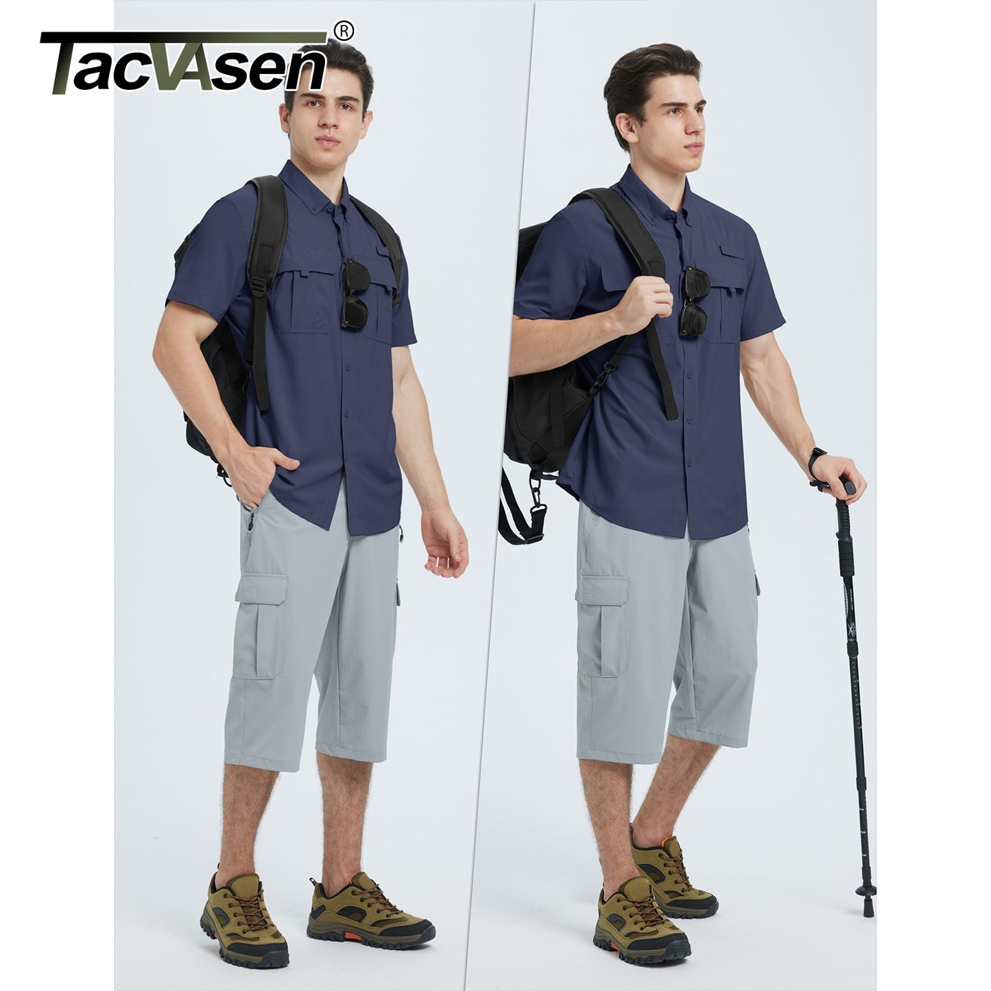 TACVASEN UPF 50+ Sun Protection Shirts Men's Quick Dry Outdoor Fishing Hiking Shirt Mesh Breathable UV Work Cargo Shirts Men