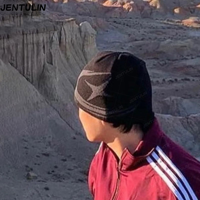 Y2K Harajuku Street Boomerang Satr pattern Beanies Autumn Unisex Warm Knitted Hat Hot Girl Outdoor Casual Man Hip Hop Caps