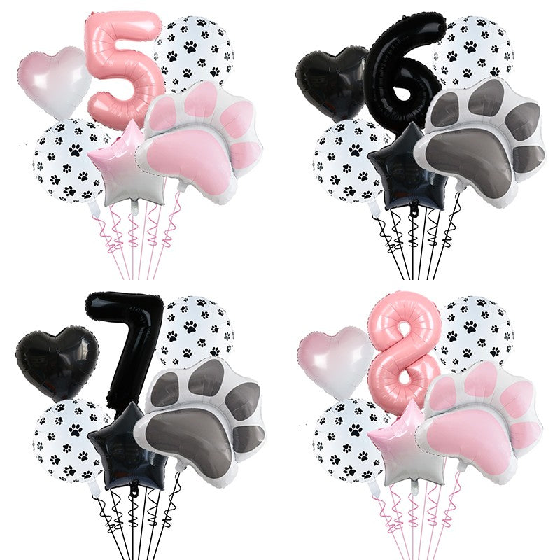 1set Animal Let's Pawty Dog Cat Paw Aluminum Balloon 32inch Pink Black Number Birthday Party Decorat Balloon Baby Shower Supplie