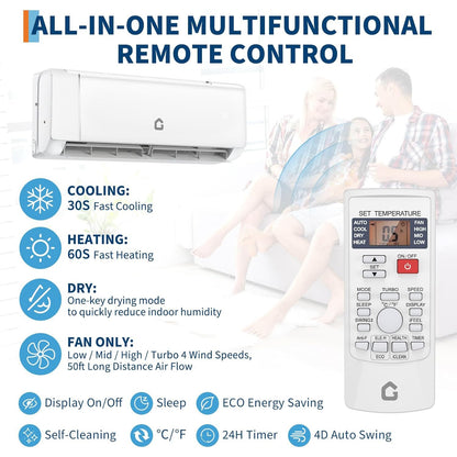 Bomba de Calor Inverter Mini Split de Alta Eficiência (SEER 18.5-22) – 9000-24000BTU 115V/230V Wi-Fi Remoto Fácil Instalação Para Casa