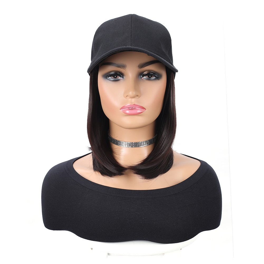 Boné de Beisebol com Extensões de Cabelo Sintético, Resistente ao Calor, 25 cm, Peruca Curta Lisa Ajustável Estilo Bob em Boné para Uso Diário Feminino