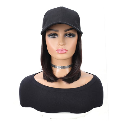 Boné de Beisebol com Extensões de Cabelo Sintético, Resistente ao Calor, 25 cm, Peruca Curta Lisa Ajustável Estilo Bob em Boné para Uso Diário Feminino
