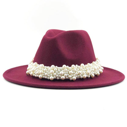 Chapéu Fedora De Lã Feminino Masculino Com Fita De Pérolas Cavalheiro Elegante Senhora Inverno Outono Aba Larga Igreja Panamá Sombrero Boné De Jazz 60CM