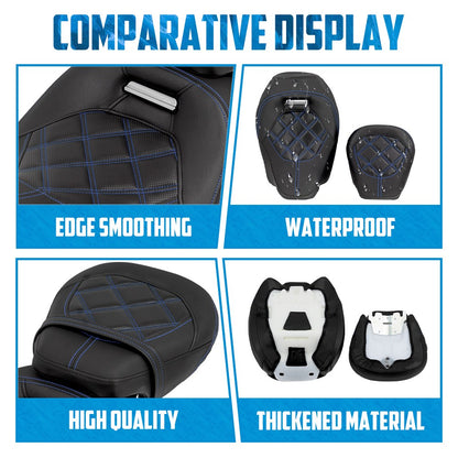 Assento de Motocicleta Duplo Preto Dianteiro Traseiro para Piloto e Passageiro para Harley Touring Road King Street Electra Road Glide 2009-2024