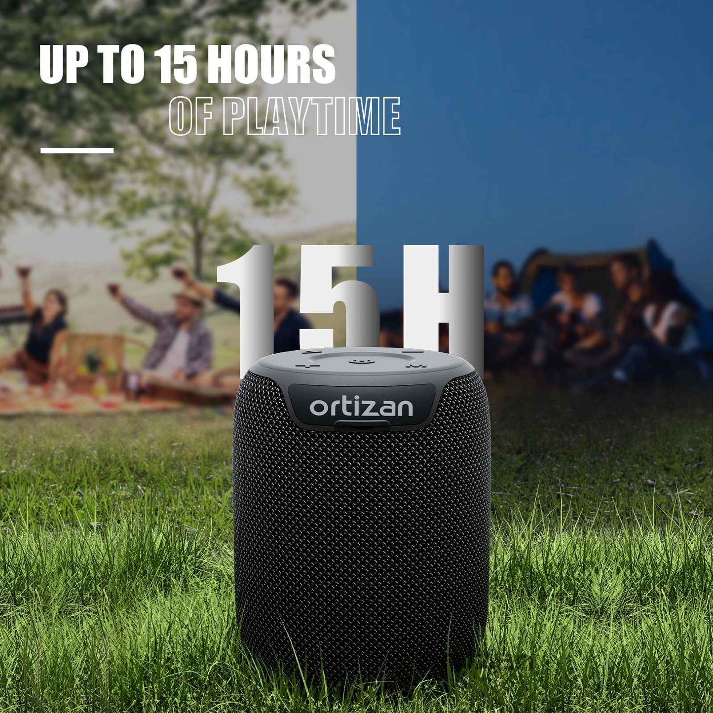 Caixas de Som Bluetooth Ortizan, Speaker Portátil Sem Fio com Bluetooth 5.3, IPX7 à Prova D'água, Som Estéreo de 15W, Pareamento Duplo, TF/AUX