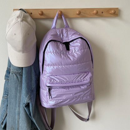 Mochila Escolar Acolchoada de Inverno para Estudantes com Grande Capacidade, Bolsa de Livros Casual de Cor Sólida com Alça Ajustável para Adolescentes