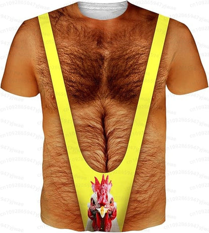 Funny muscular man pattern spoof 3D print sport Quick-dry Breatha men's T-shirt outdoor street role-playing  cosplay t-shirt