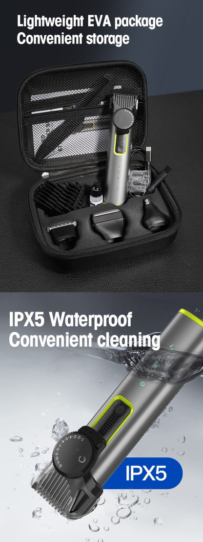 IRUIBEAUTY 4-in-1 Hair Trimmer Electric Hair Clipper IPX5 Waterproof Hair Cutting Machine Adjustable Shaver Nose Trimmer for Men