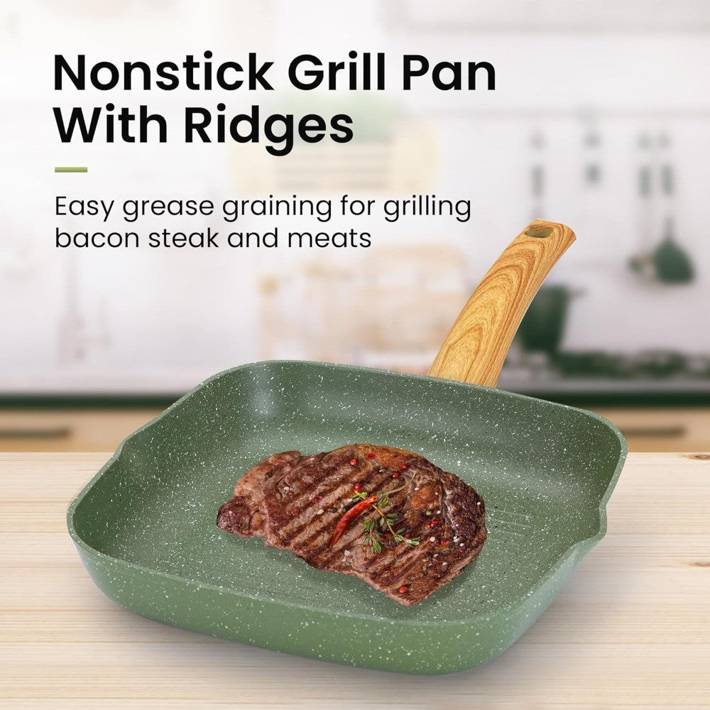 30-Piece Non-Stick Granite Cookware Set, Induction Compatible Pots & Pans with Bakeware, Green Kitchen Essentials