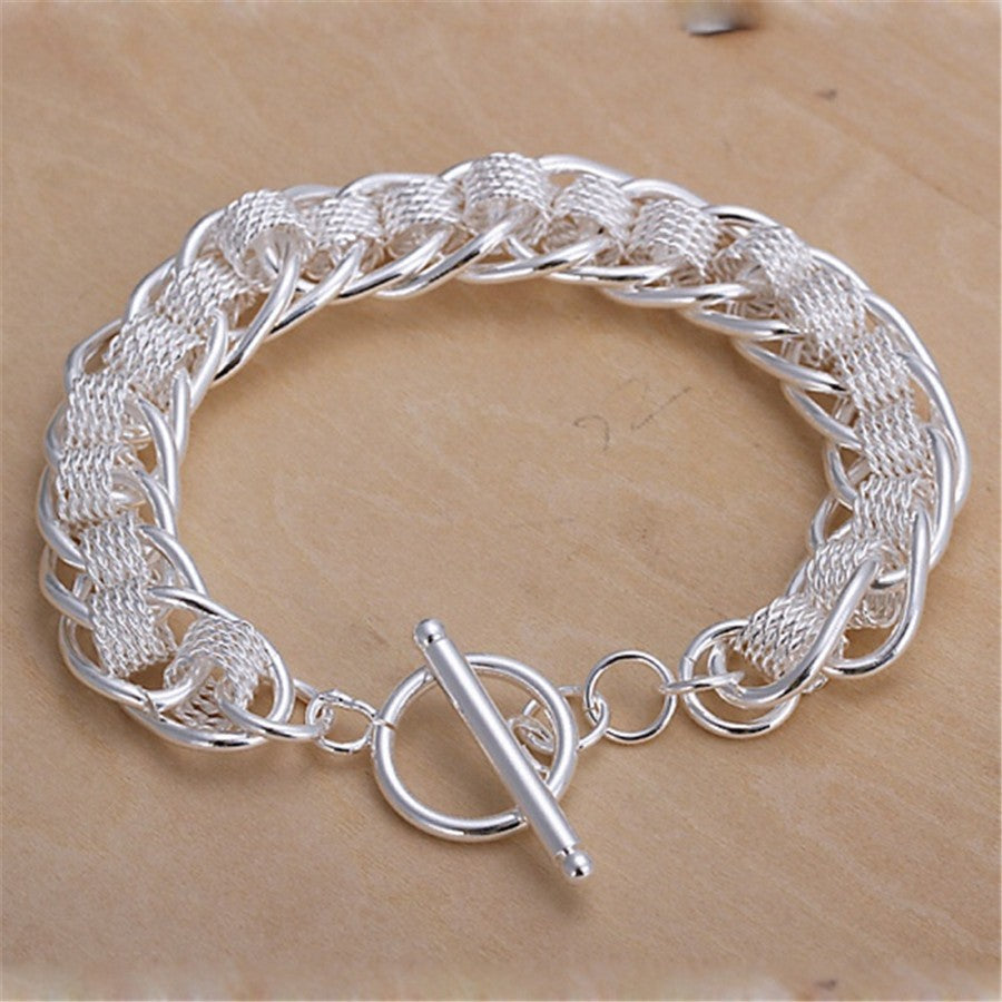Pulseira Requintada em Prata Esterlina 925 com Corrente Sólida, Amuleto da Moda, Feminino e Masculino, Joias para Casamento, Modelos Lindos e Simples