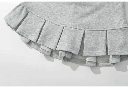 Mooyufon Fabric Y2K Mini Skirt Women Low Waist Wide Pleat Light Grey Sexy Vintag