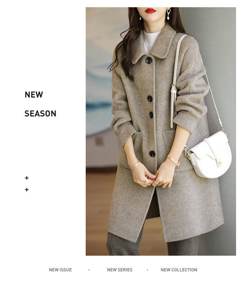 Plus Size Women's Thickened Woolen Coat Hot Sale Of The Season Autumn Winter New Style Small Size Korean Version Slimming Med...